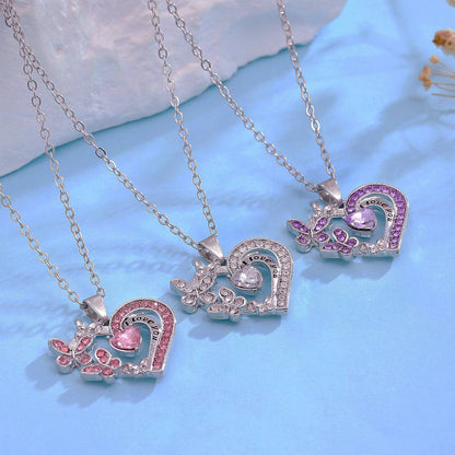 Butterfly Love Necklace – Rhinestone Heart Pendant for Valentine’s Day - All Inclusive Family Treasures