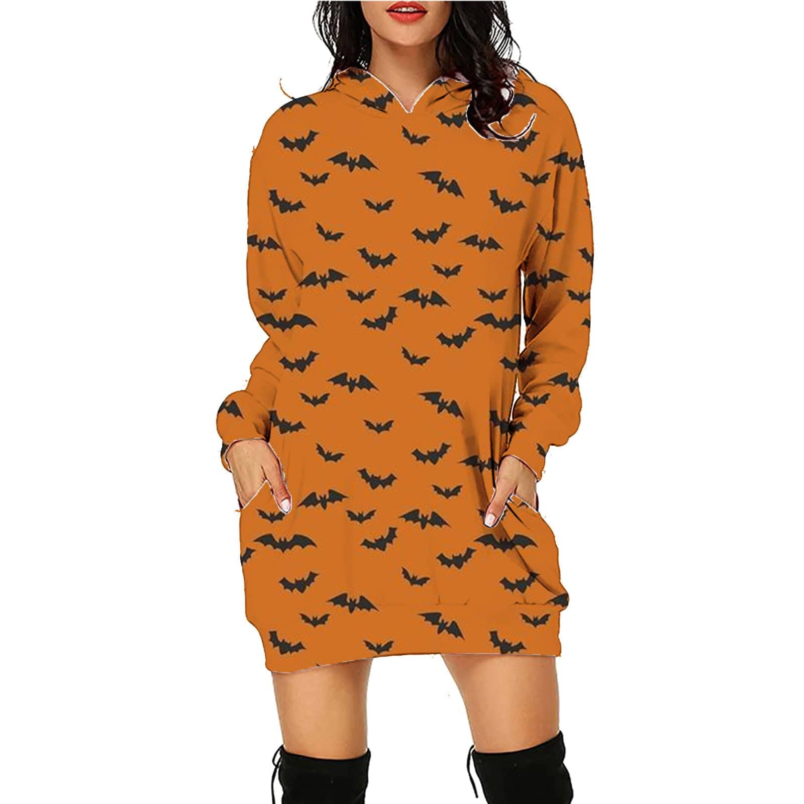 Halloween Print Long Hoodie with Pockets | Cozy Women's Sweater for Spooky Season - All Inclusive Family Treasures