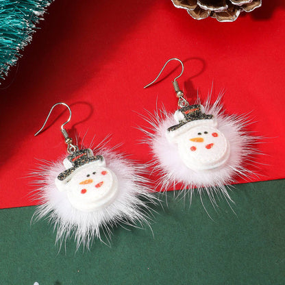 Winter Snowflake Hair Ball Earrings - Cute Christmas Santa & Snowman Designs - All Inclusive Family Treasures