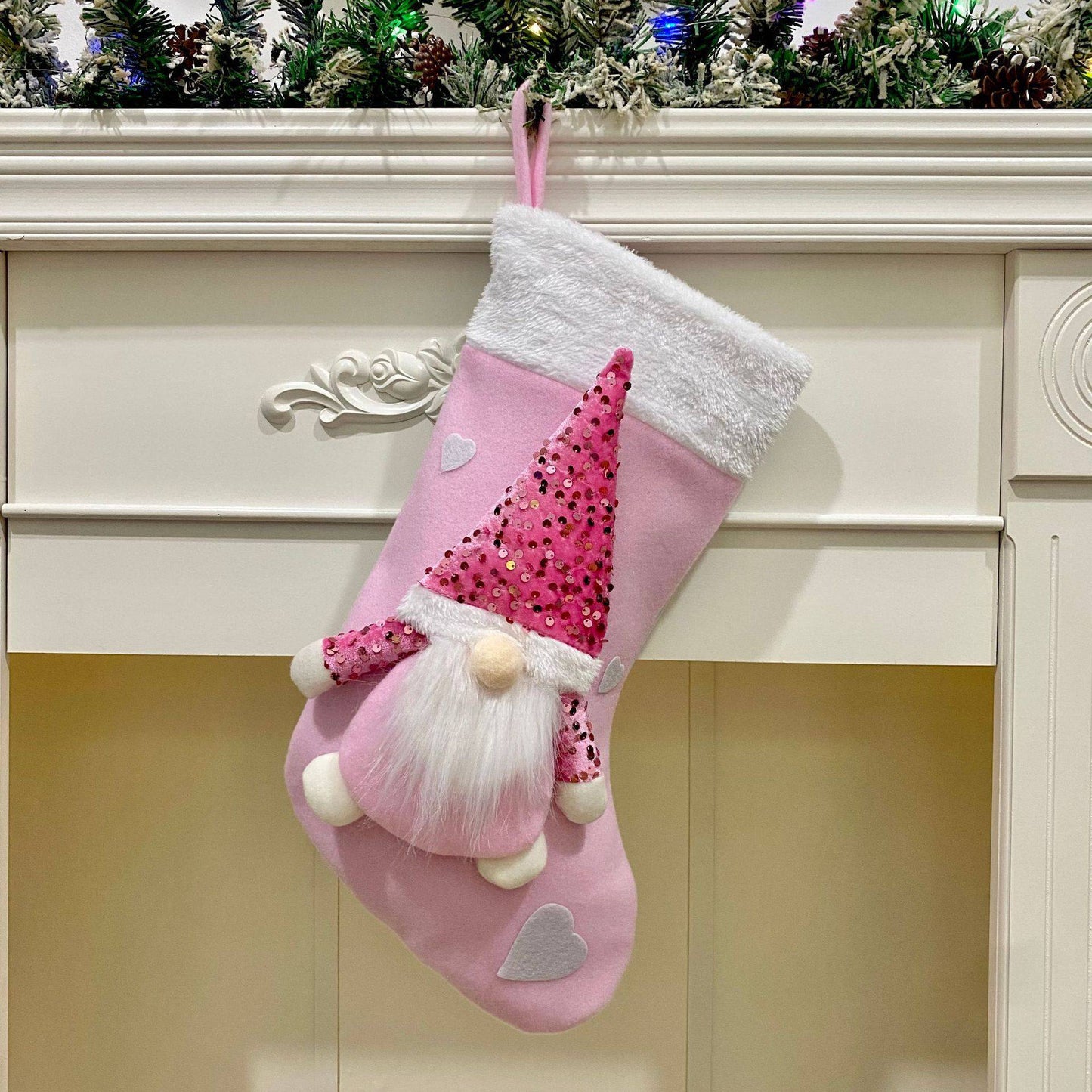 Festive Christmas Gnome Stocking with Sequins – Whimsical Holiday Charm - All Inclusive Family Treasures