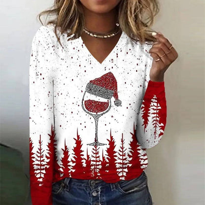 Festive Women’s V-Neck Long Sleeve T-Shirt – Christmas Edition - All Inclusive Family Treasures