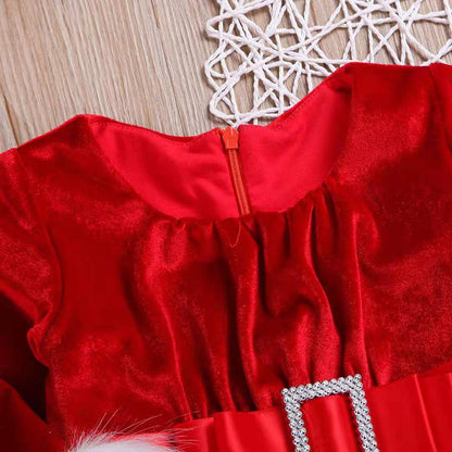 Girls’ Velvet Christmas Dress - Adorable Red & White Holiday Princess Dress - All Inclusive Family Treasures