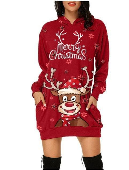 Festive Reindeer Hooded Christmas Dress - Cozy & Stylish for the Holidays! - All Inclusive Family Treasures