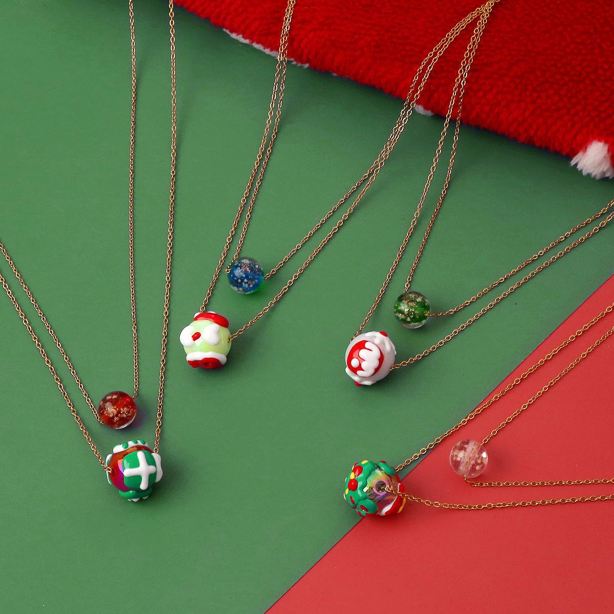 Christmas Luminous Necklace Fashion Niche Christmas Tree Santa Claus Round Bead Double-layer Necklace For Women Jewelry - All Inclusive Family Treasures