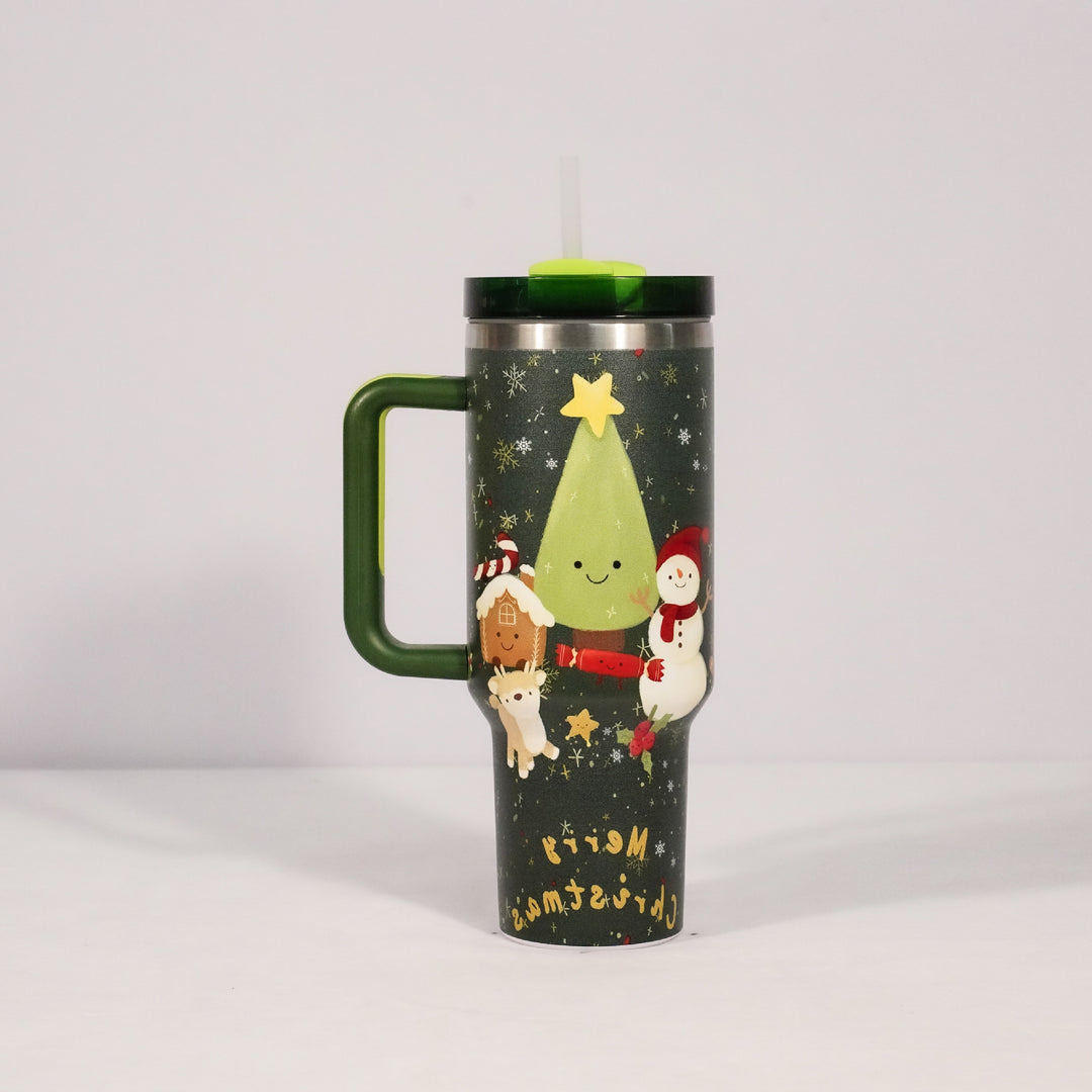 Festive Sip & Go: Christmas Pattern Stainless Steel Tumbler