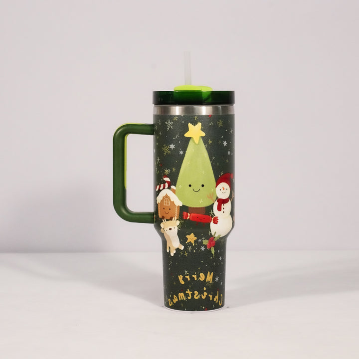 Festive Sip & Go: Christmas Pattern Stainless Steel Tumbler