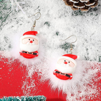 Winter Snowflake Hair Ball Earrings - Cute Christmas Santa & Snowman Designs - All Inclusive Family Treasures