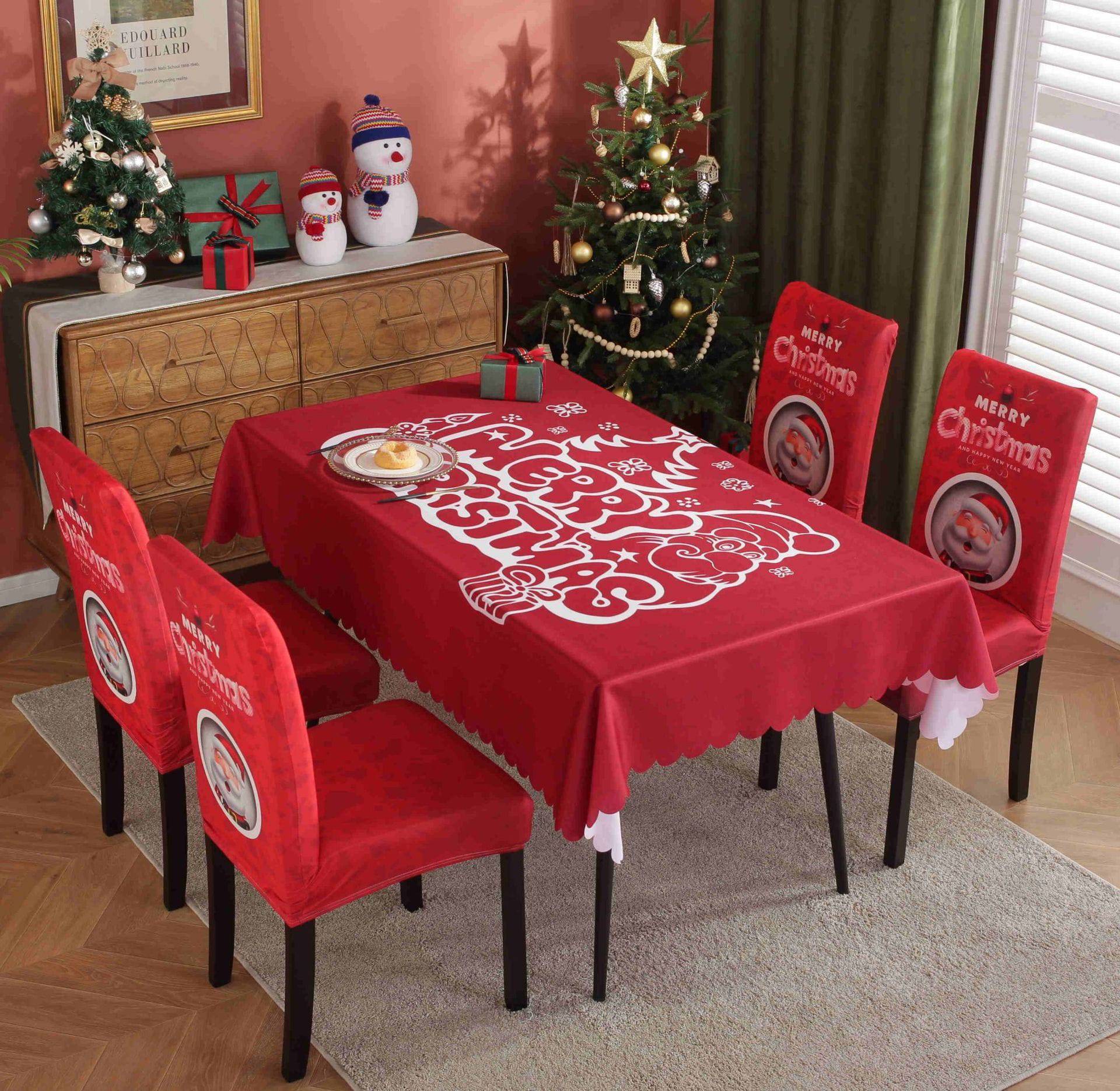 Festive Waterproof & Oil-Proof Christmas Tablecloth Set – Elegant Holiday Dining Decor with Chair Covers - All Inclusive Family Treasures