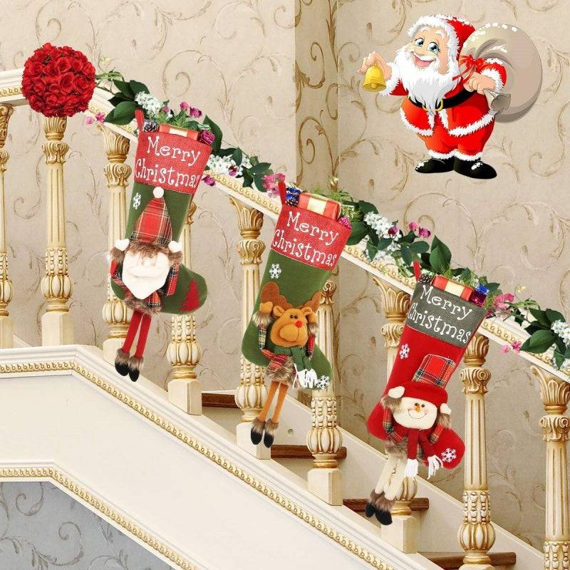 Christmas 3D Plush Stocking Set – Santa, Snowman & Reindeer Holiday Décor - All Inclusive Family Treasures