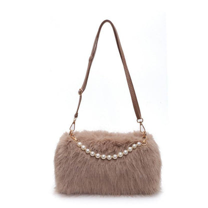 Plush Pearl Chain Shoulder Bag – Chic & Versatile for Autumn and Winter - All Inclusive Family Treasures