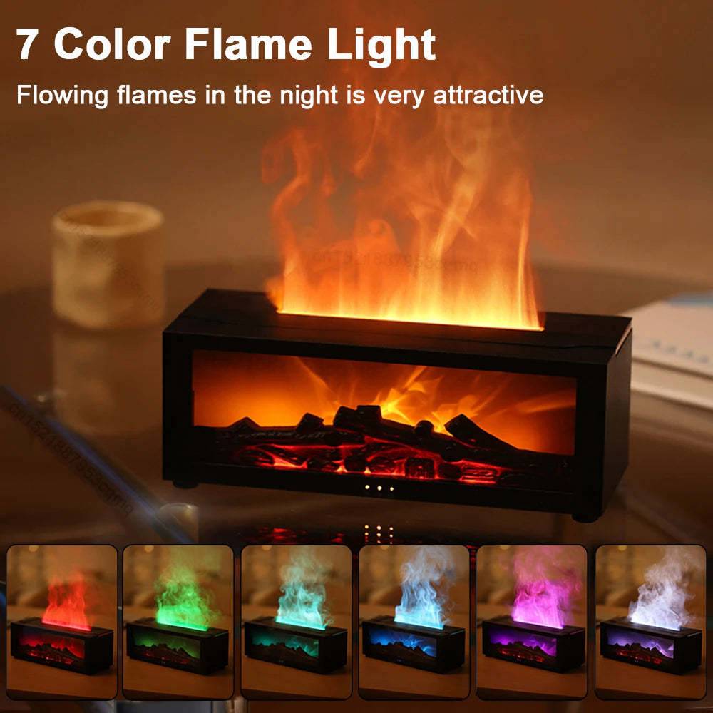 Flame Aromatherapy Machine - 3D Fireplace Essential Oil Diffuser with Large Fog Volume and Colorful LED Lights - All Inclusive Family Treasures