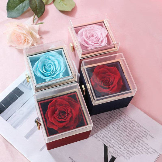 Elegant Acrylic Rotating Rose Jewelry Box – A Timeless Keepsake - All Inclusive Family Treasures