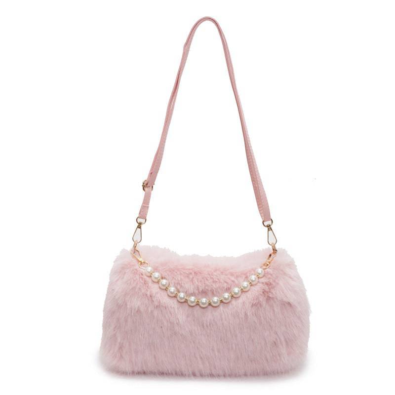 Plush Pearl Chain Shoulder Bag – Chic & Versatile for Autumn and Winter - All Inclusive Family Treasures