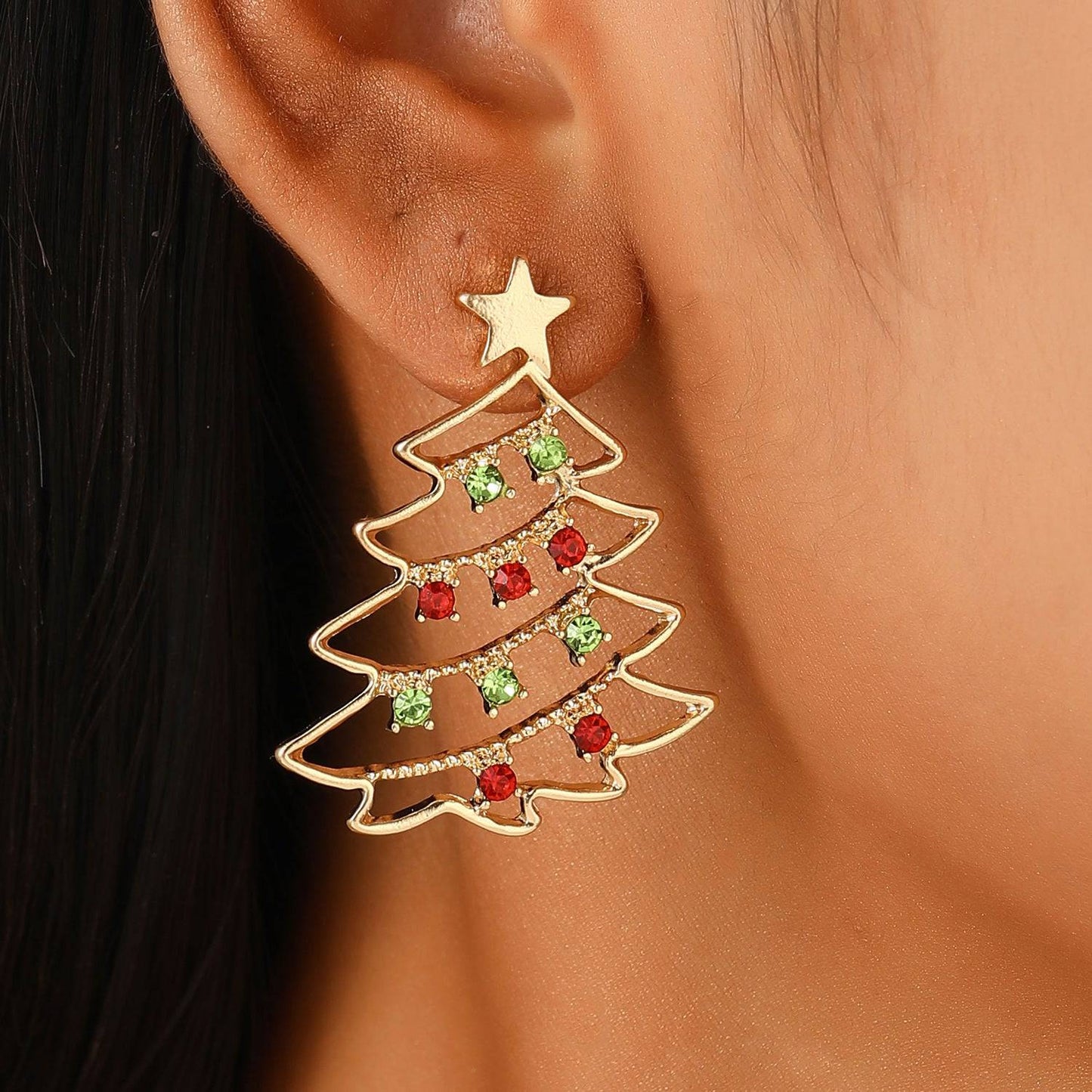 Colorful Zircon Christmas Tree Earrings – Festive Jewelry for Holiday Cheer - All Inclusive Family Treasures