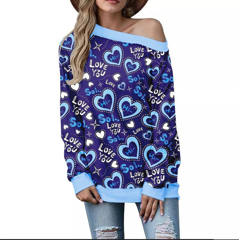 Off-Shoulder Sweater – Stylish Printed Long Sleeve Top - All Inclusive Family Treasures