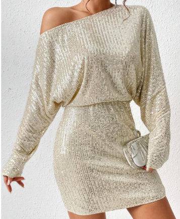 Oblique Shoulder Sequin Party Dress: Sparkle in Style - All Inclusive Family Treasures