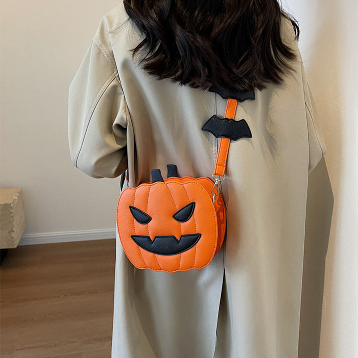 Pumpkin Scream Chic – Halloween Crossbody Bag with Bat Strap