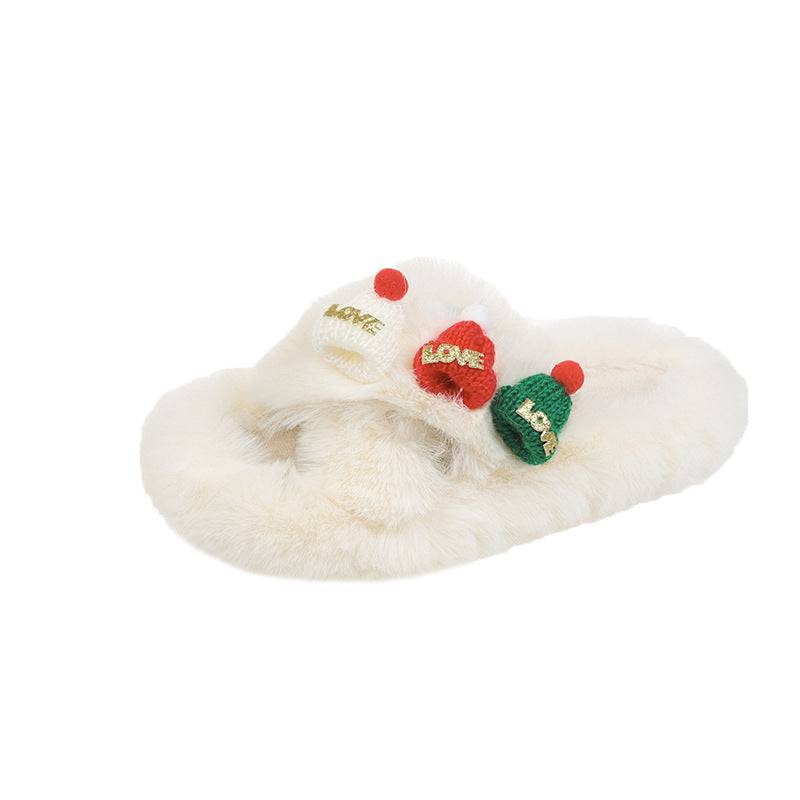 Christmas Fluffy Slippers for Women – Cozy Holiday-Themed Indoor Slippers with Cute Hat Charms - All Inclusive Family Treasures