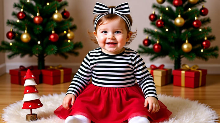 Adorable Santa Claus Striped Dress with Bow - Perfect for Holiday Fun!