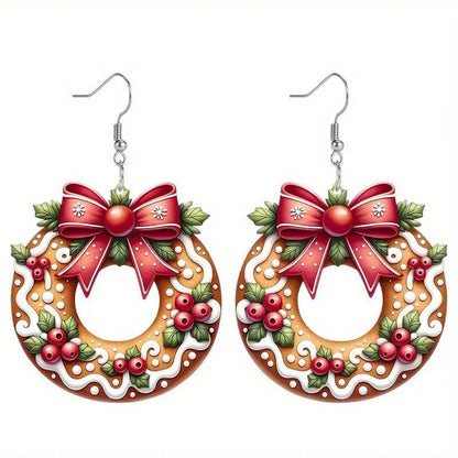 Festive Christmas Cookie Wreath Acrylic Earrings – Sweet Holiday Style - All Inclusive Family Treasures