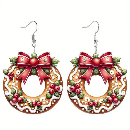 Festive Christmas Cookie Wreath Acrylic Earrings – Sweet Holiday Style - All Inclusive Family Treasures