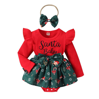 Baby Girls' Santa Baby Romper with Festive Skirt and Bow Headband - Adorable Christmas Outfit - All Inclusive Family Treasures