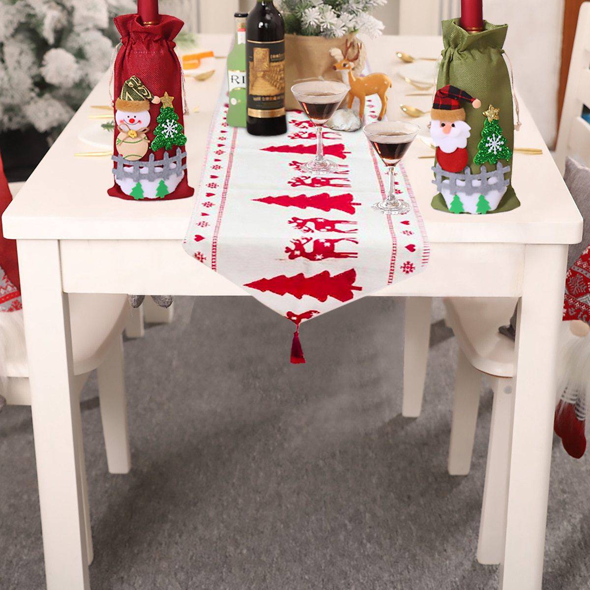 Christmas Elk Snowman Table Runner - Merry Christmas Decorations - All Inclusive Family Treasures