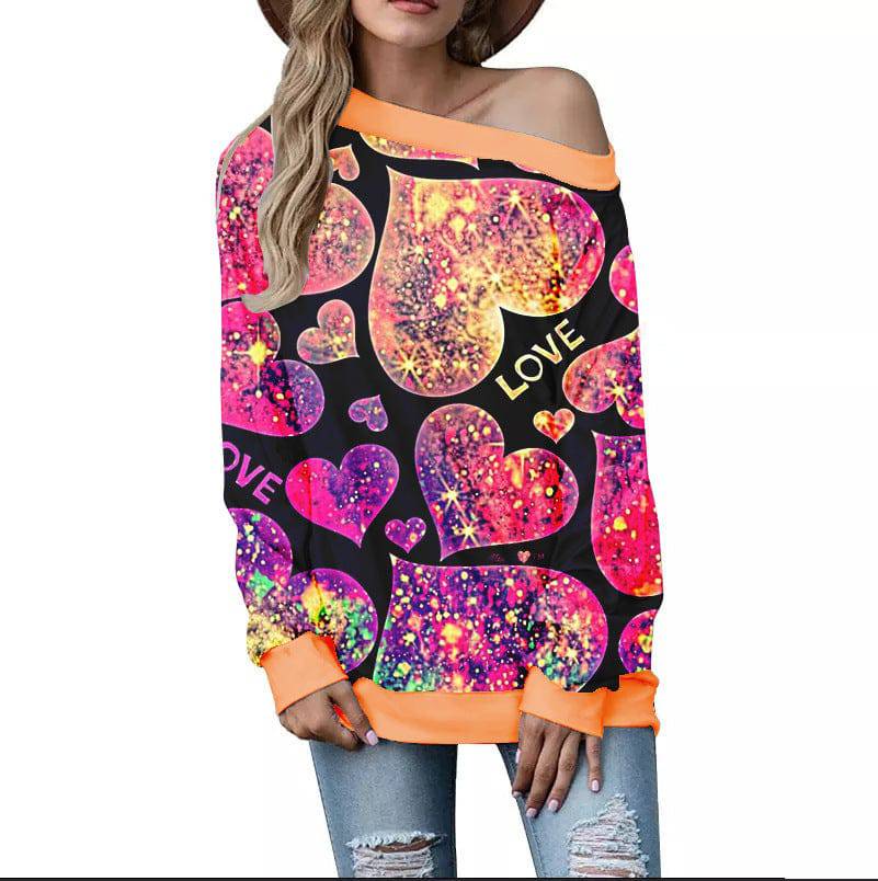 Off-Shoulder Sweater – Stylish Printed Long Sleeve Top - All Inclusive Family Treasures