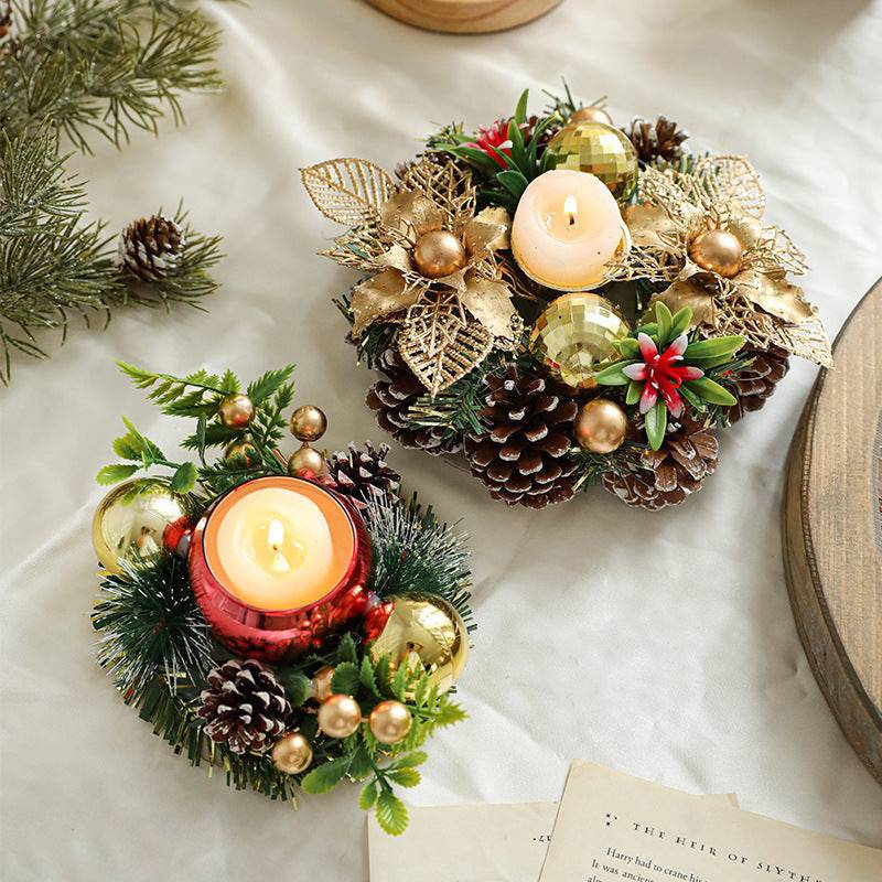 Elegant Christmas Candle Holder Wreath – Festive Pinecone & Faux Greenery Decor - All Inclusive Family Treasures