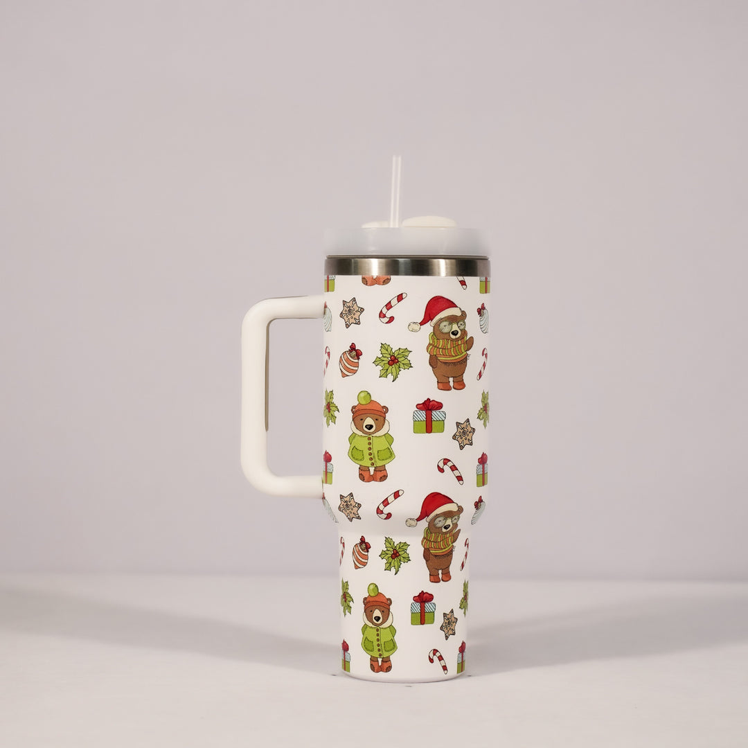 Festive Sip & Go: Christmas Pattern Stainless Steel Tumbler