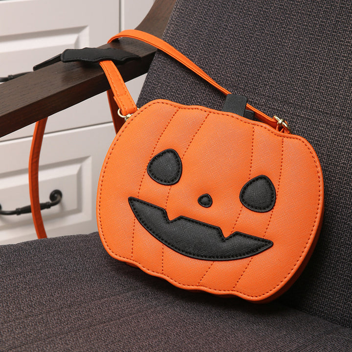 Pumpkin Scream Chic – Halloween Crossbody Bag with Bat Strap