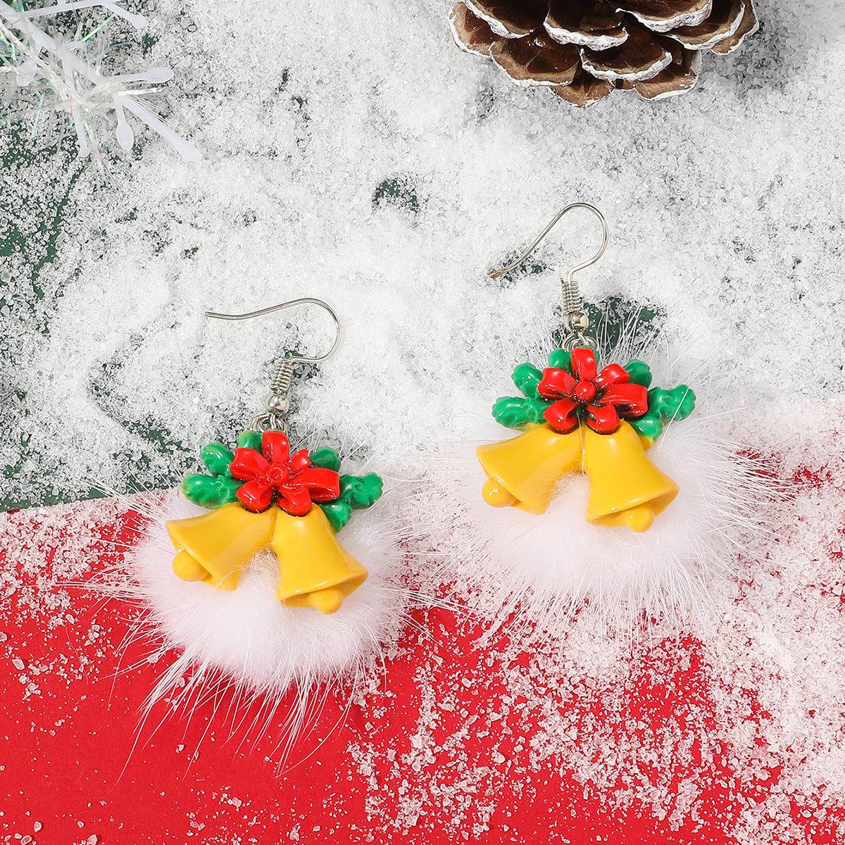 Winter Snowflake Hair Ball Earrings - Cute Christmas Santa & Snowman Designs - All Inclusive Family Treasures