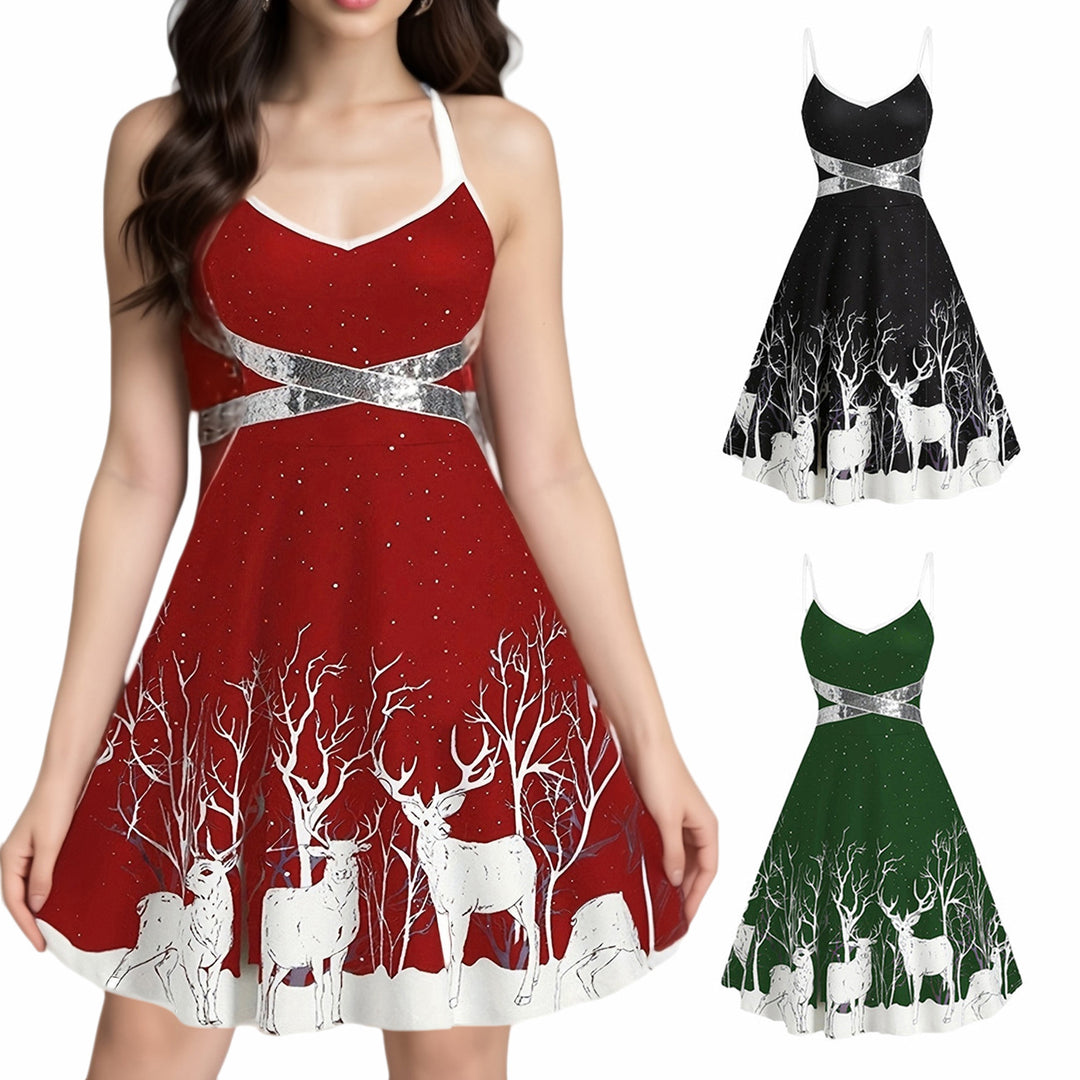 Enchanted Winter Reindeer Dress – Elegance Wrapped in Christmas Magic