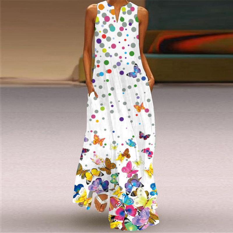 Butterfly Dreams – Sleeveless V-Neck Maxi Dress - All Inclusive Family Treasures