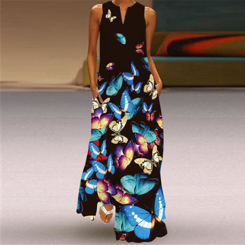 Butterfly Dreams – Sleeveless V-Neck Maxi Dress - All Inclusive Family Treasures