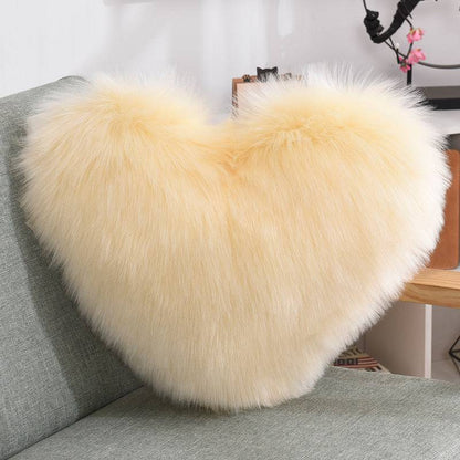 Luxurious Heart-Shaped Long Plush Decorative Throw Pillow – Fluffy Shaggy Cushion Cover for Sofa or Bed - All Inclusive Family Treasures