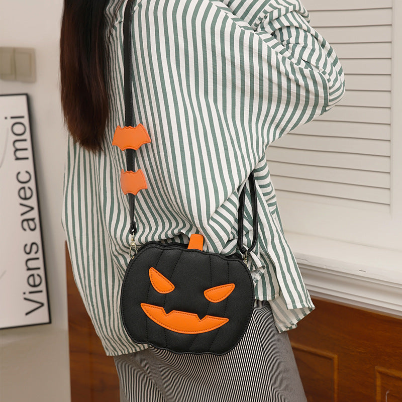 Pumpkin Scream Chic – Halloween Crossbody Bag with Bat Strap
