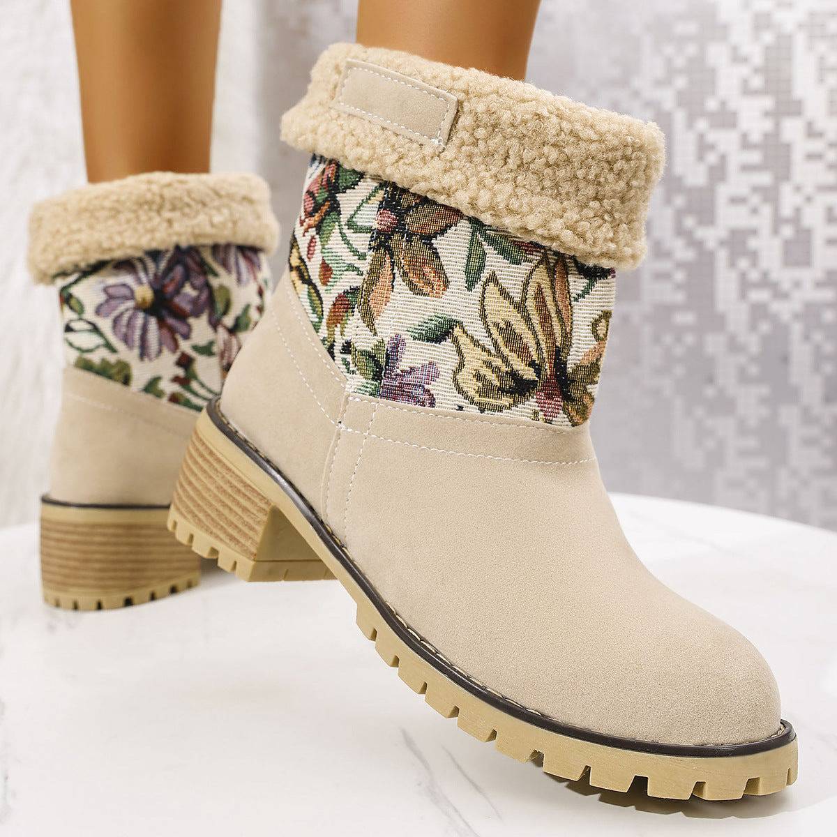 Floral Embroidered Winter Snow Boots – Ethnic Style with Warm Plush Lining - All Inclusive Family Treasures