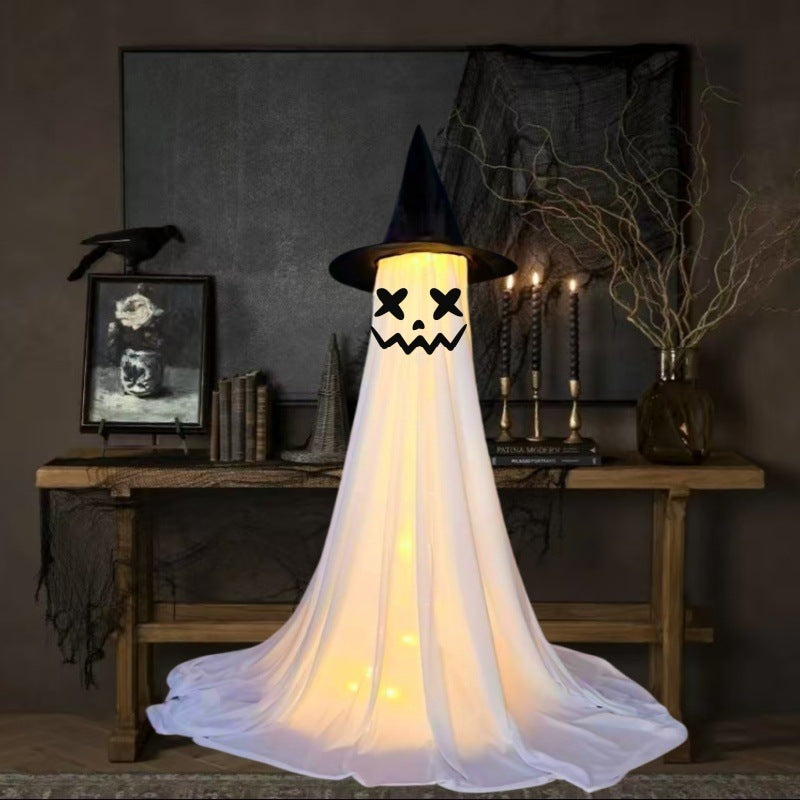 Glowing Ghost with Witch Hat – Spooky Halloween Yard & Porch Decoration