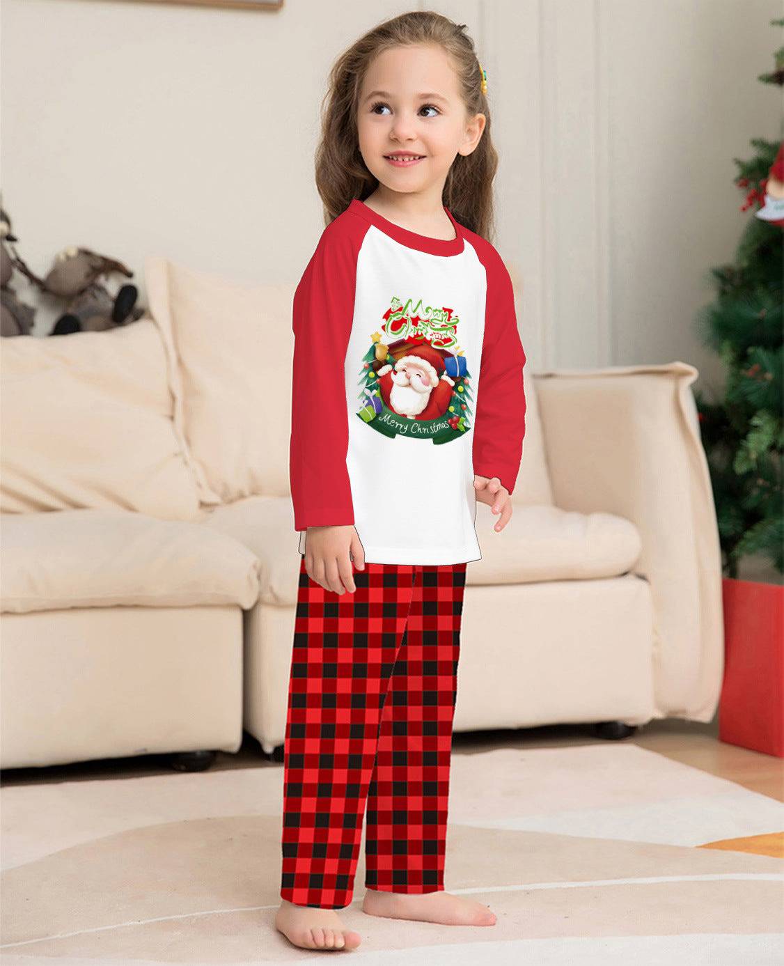 Festive Family Matching Pajama Set – Christmas Long Sleeve T-Shirts & Plaid Pants - All Inclusive Family Treasures