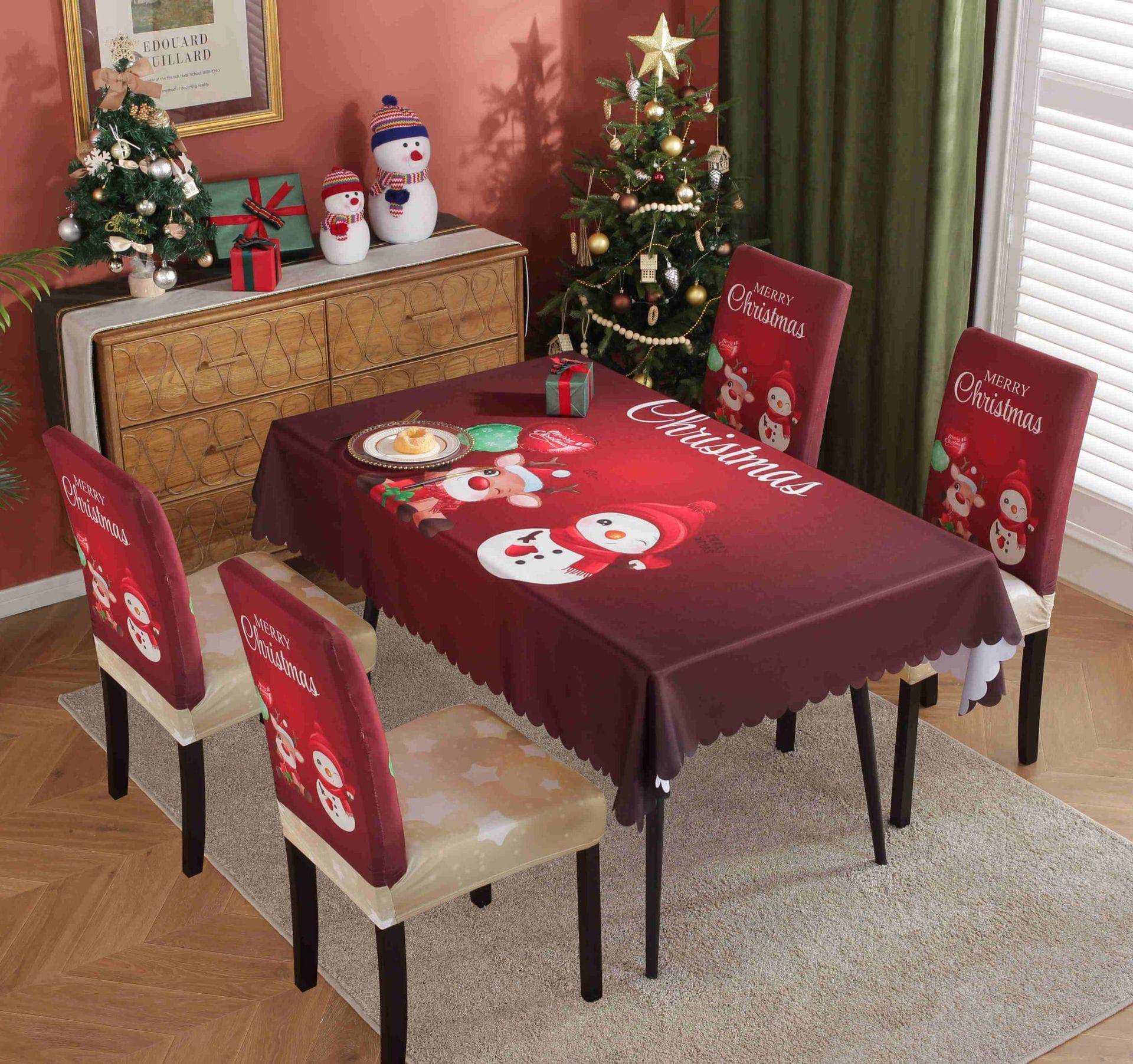 Festive Waterproof & Oil-Proof Christmas Tablecloth Set – Elegant Holiday Dining Decor with Chair Covers - All Inclusive Family Treasures