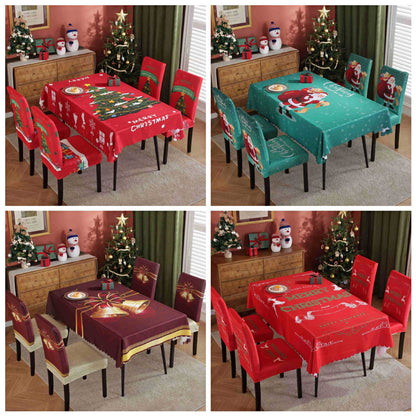 Festive Waterproof & Oil-Proof Christmas Tablecloth Set – Elegant Holiday Dining Decor with Chair Covers - All Inclusive Family Treasures