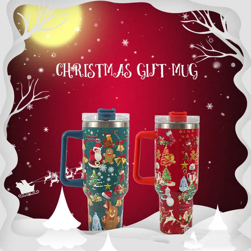 Festive Sip & Go: Christmas Pattern Stainless Steel Tumbler