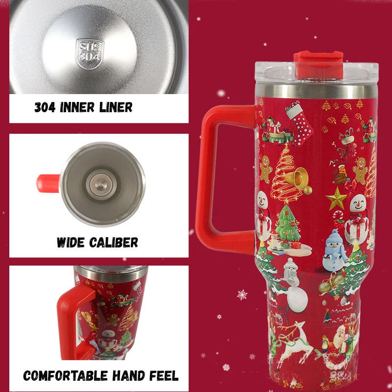 Festive Sip & Go: Christmas Pattern Stainless Steel Tumbler