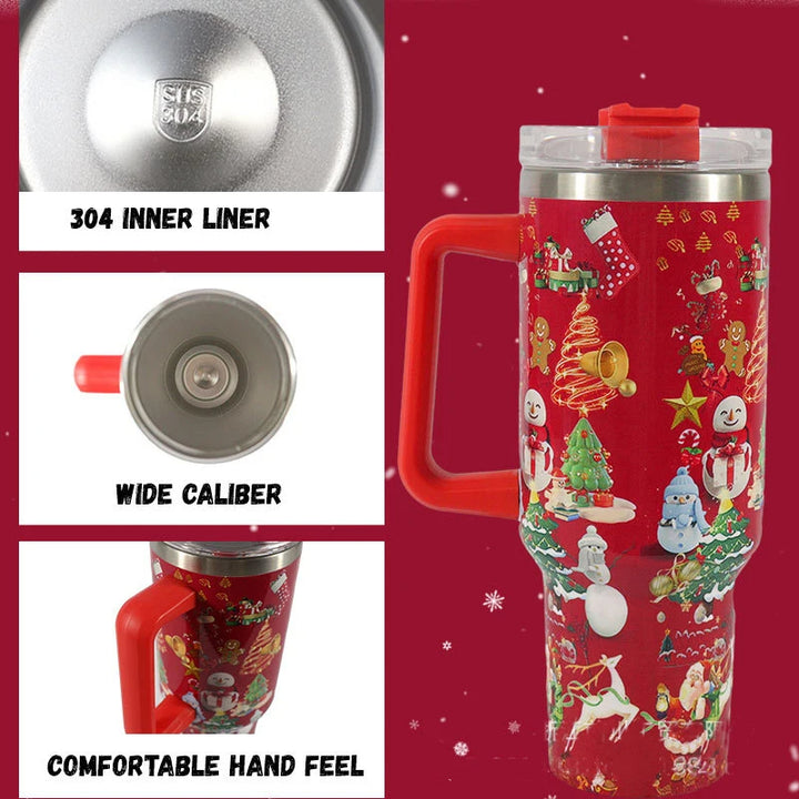 Festive Sip & Go: Christmas Pattern Stainless Steel Tumbler
