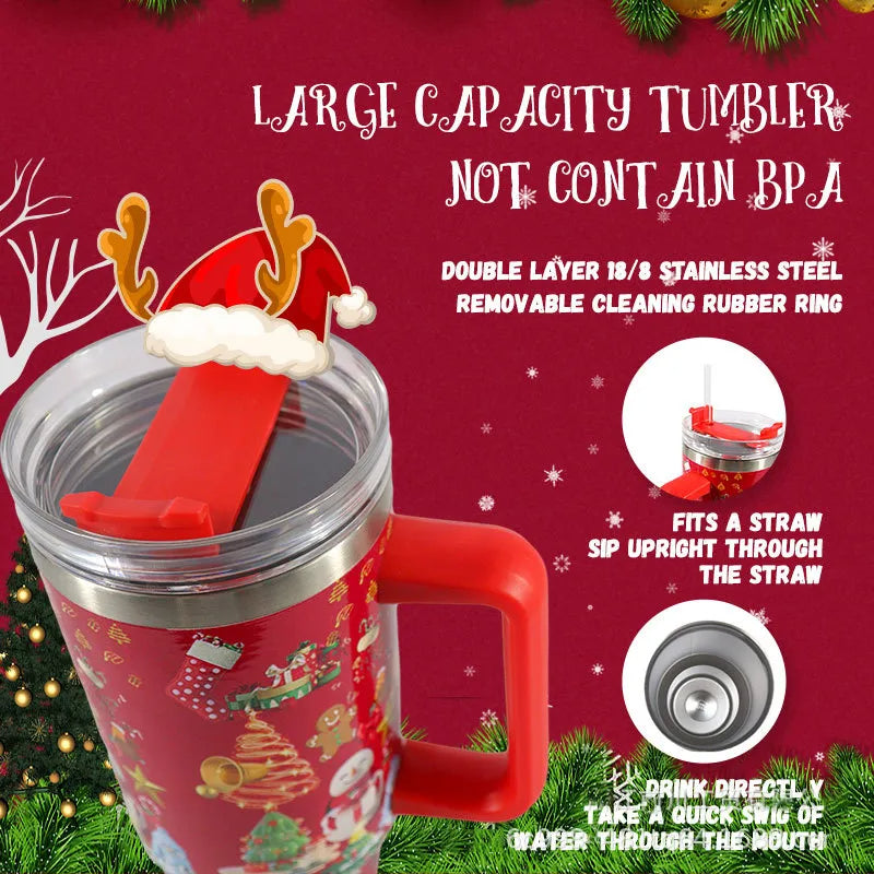 Festive Sip & Go: Christmas Pattern Stainless Steel Tumbler