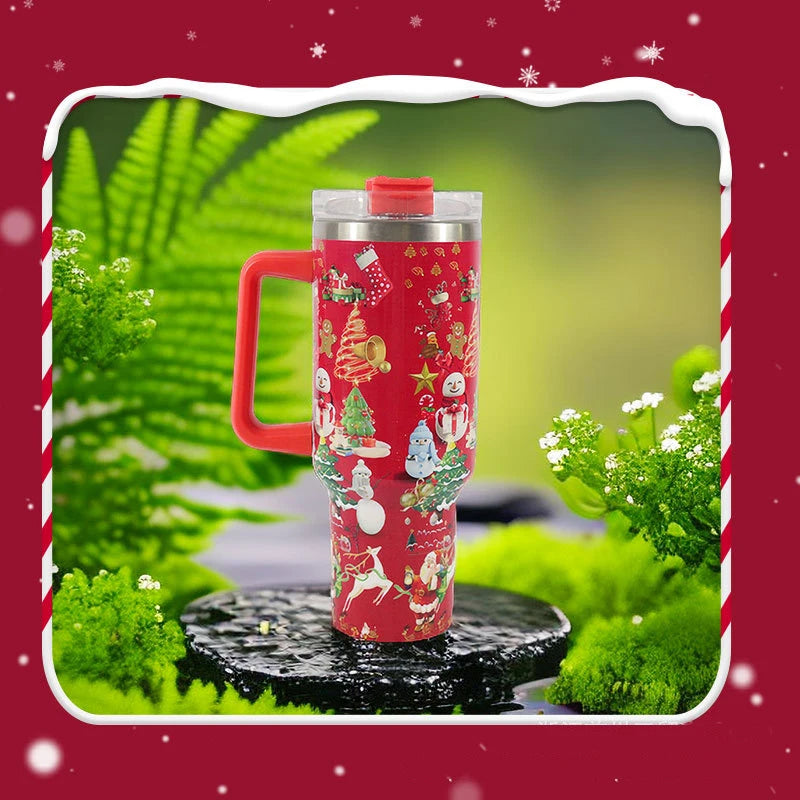 Festive Sip & Go: Christmas Pattern Stainless Steel Tumbler