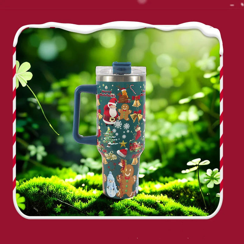 Festive Sip & Go: Christmas Pattern Stainless Steel Tumbler