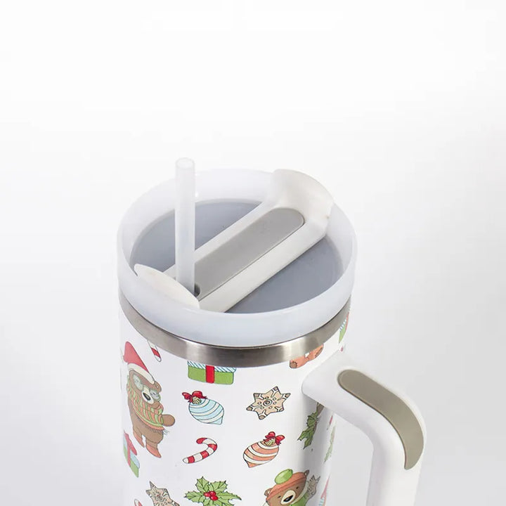 Festive Sip & Go: Christmas Pattern Stainless Steel Tumbler