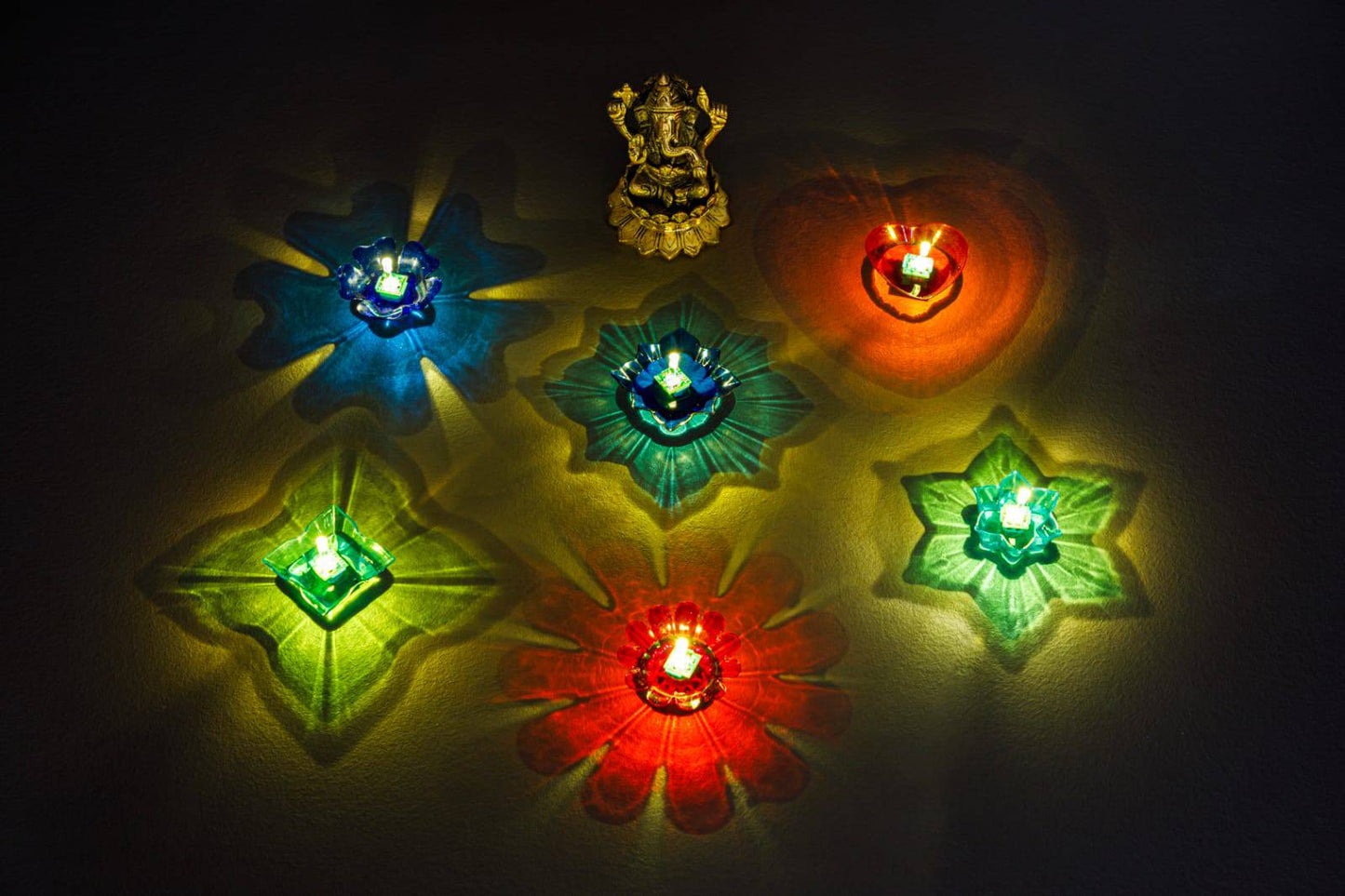 Reusable Reflective Shadow Colourful Diya (Pack of 6) - 3D Reflection - All Inclusive Family Treasures